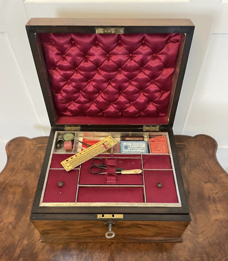 Antique Victorian Quality Figured Walnut Sewing Box - Image 7